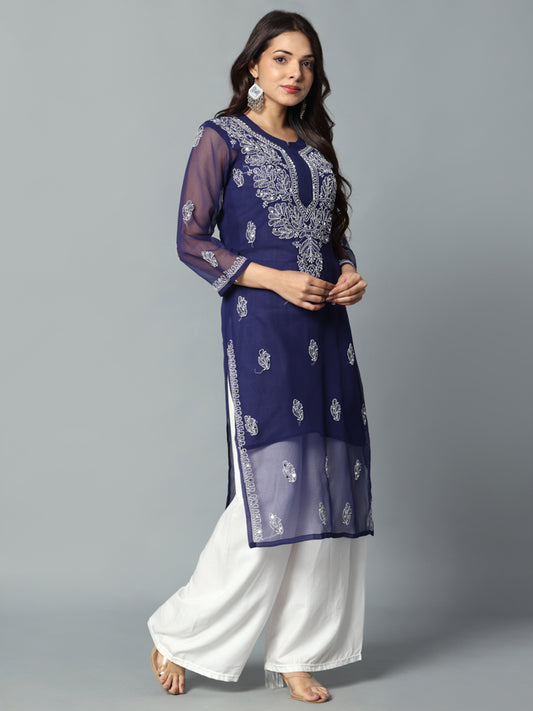 Blue Mirror Handmade Chikankari Kurti