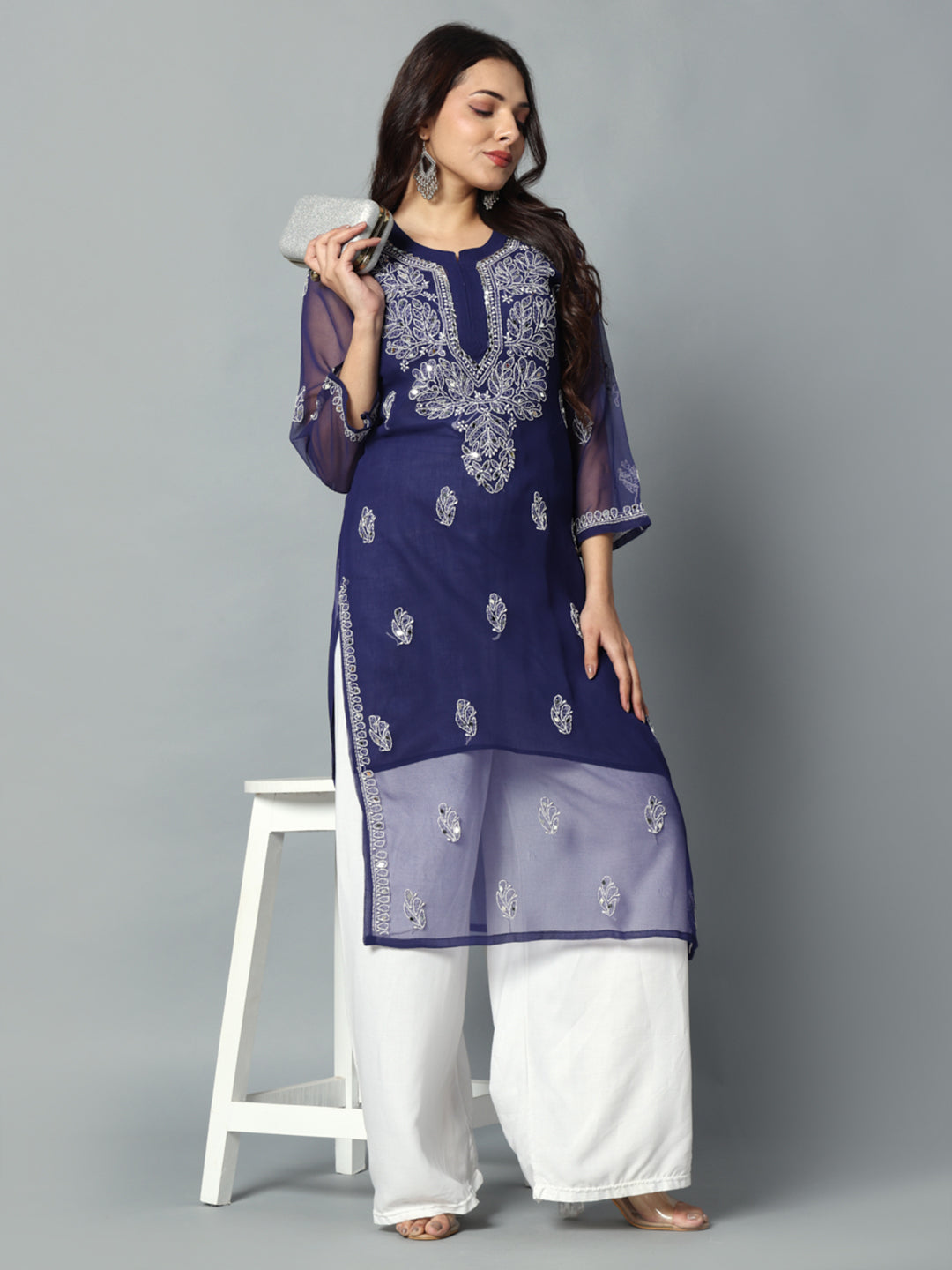 beautiful design with Pasted mirror handmade chikankari kurti