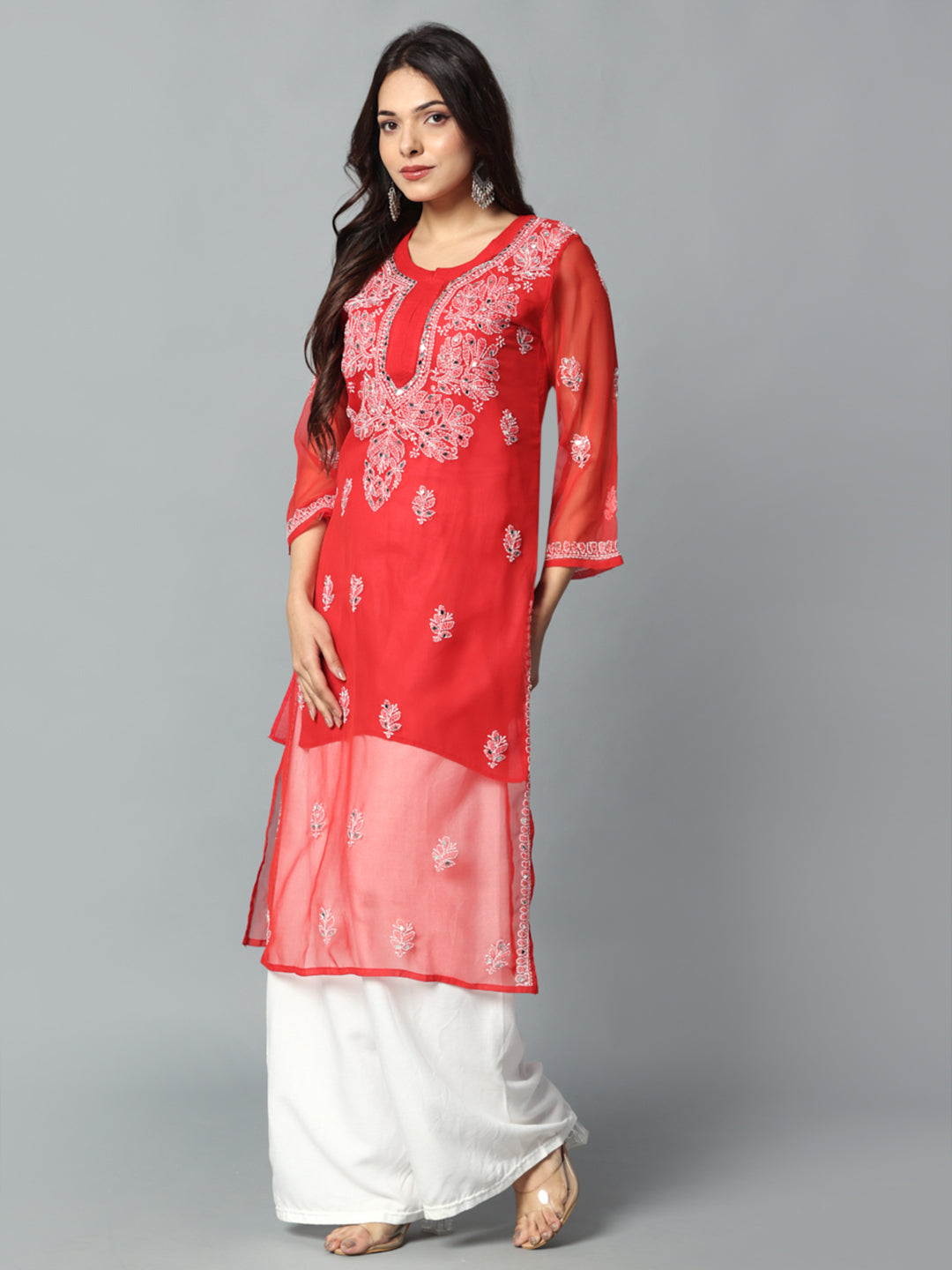 Side design view of chikankar kurti
