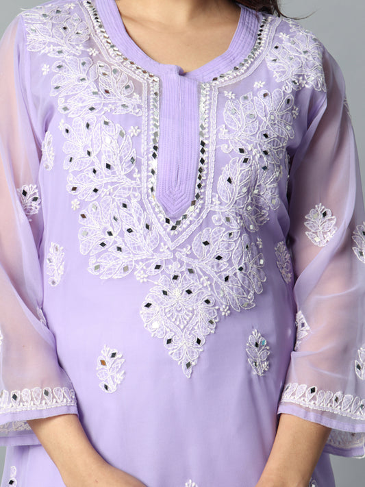 Purple mirror Chikankari Hand Embroidered Georgette Kurti