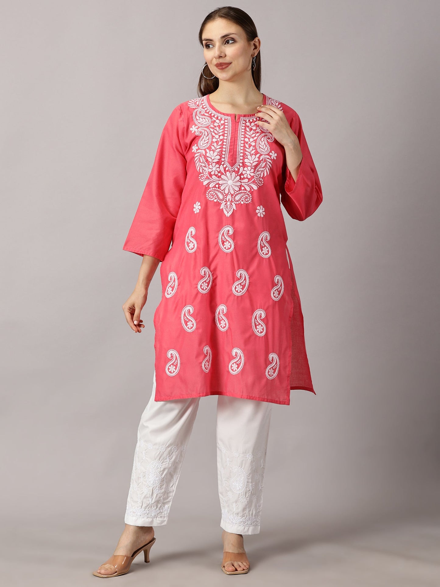 Front view -Peach Cotton Kurti - Stylish and Comfortable Women's Wear