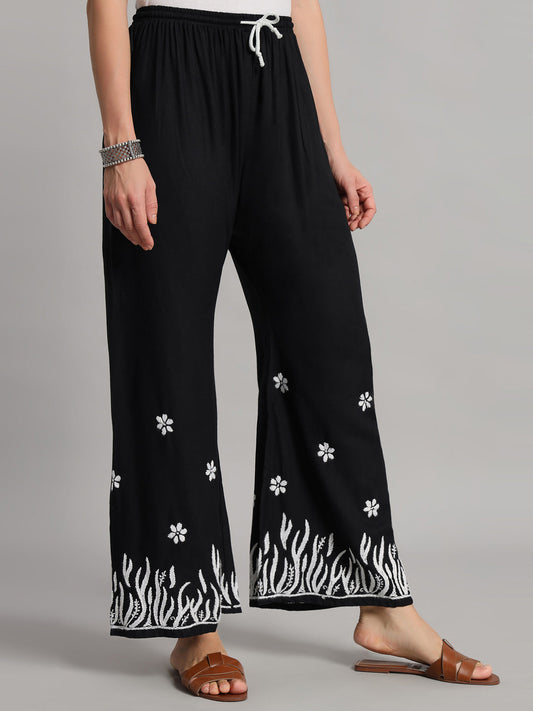 Black and White Chikankari Rayon Plazzo
