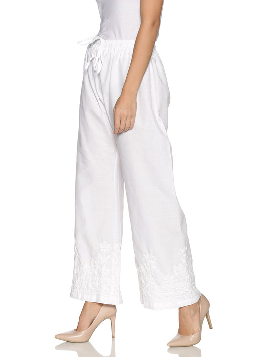 White Cotton Chikankari Embroidered Palazzo