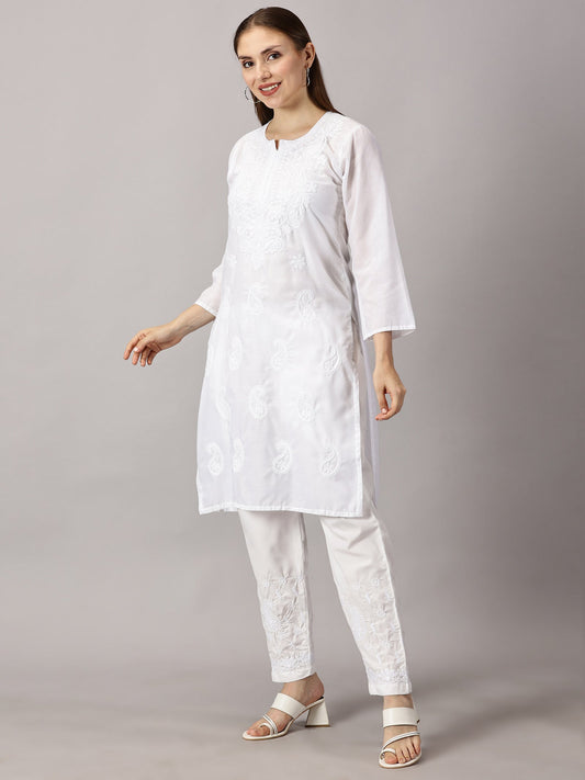 White Cotton Chikankari Handmade Kurti