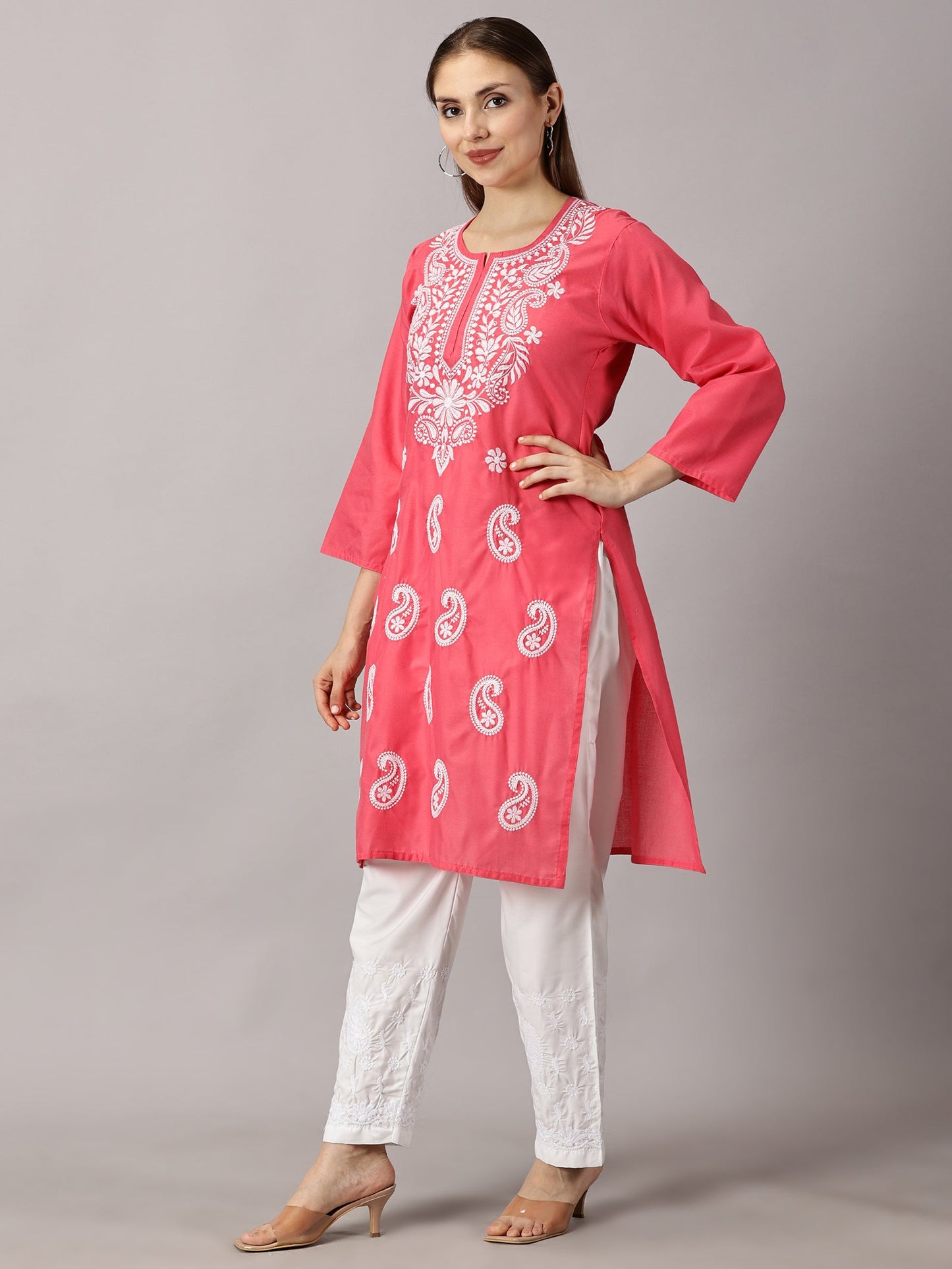 side view -Peach Cotton Kurti - Stylish and Comfortable Women's Wear"
