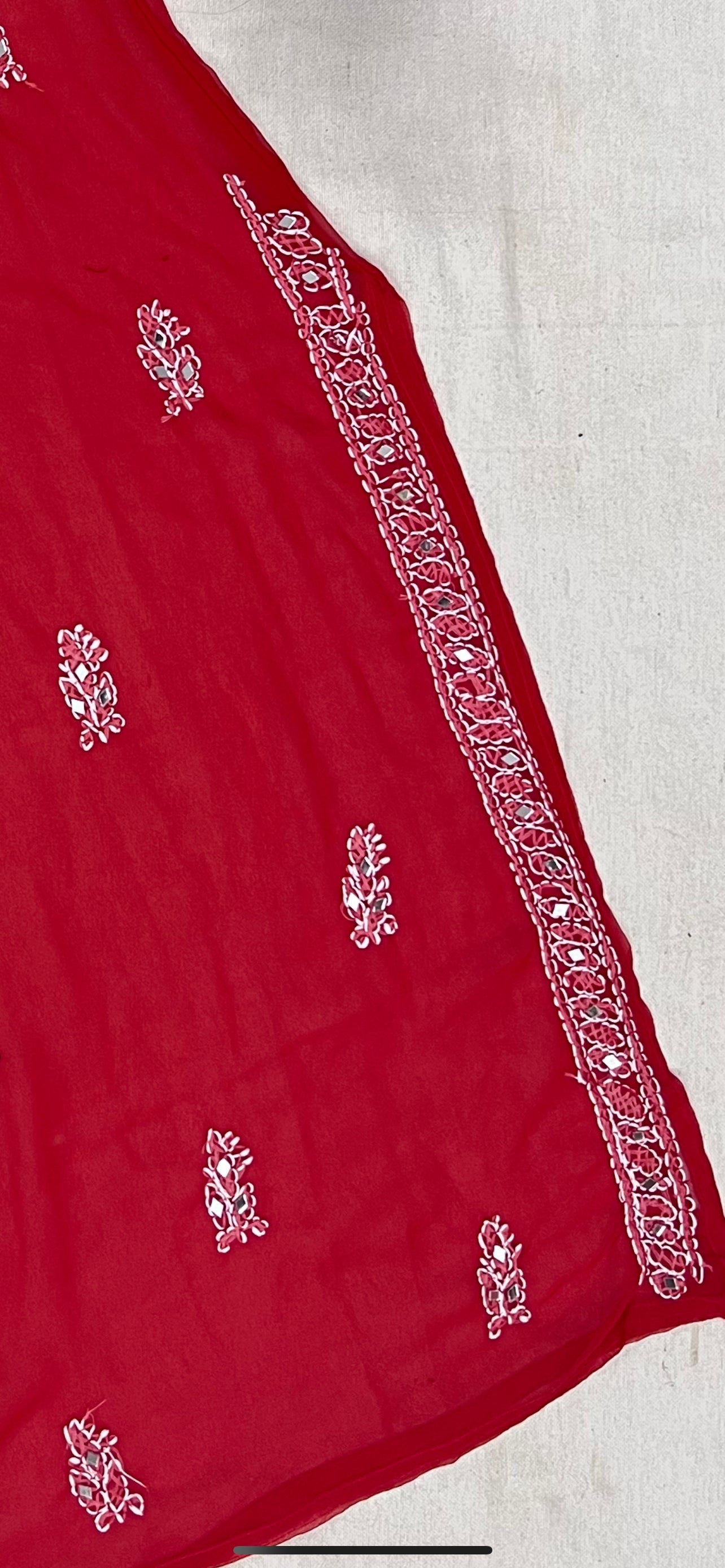 A-bottom-view-red mirror kurti