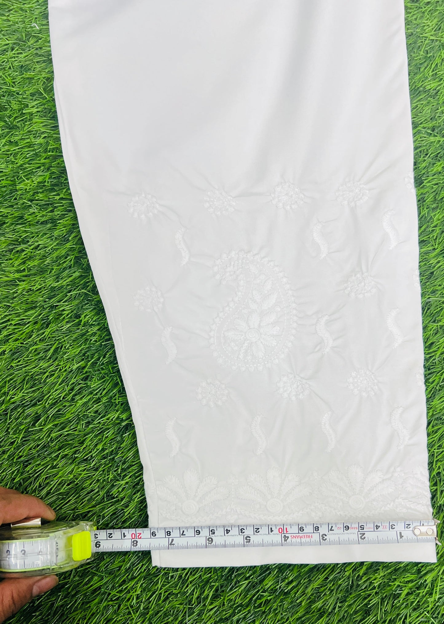 white cotton chikankari pant for women