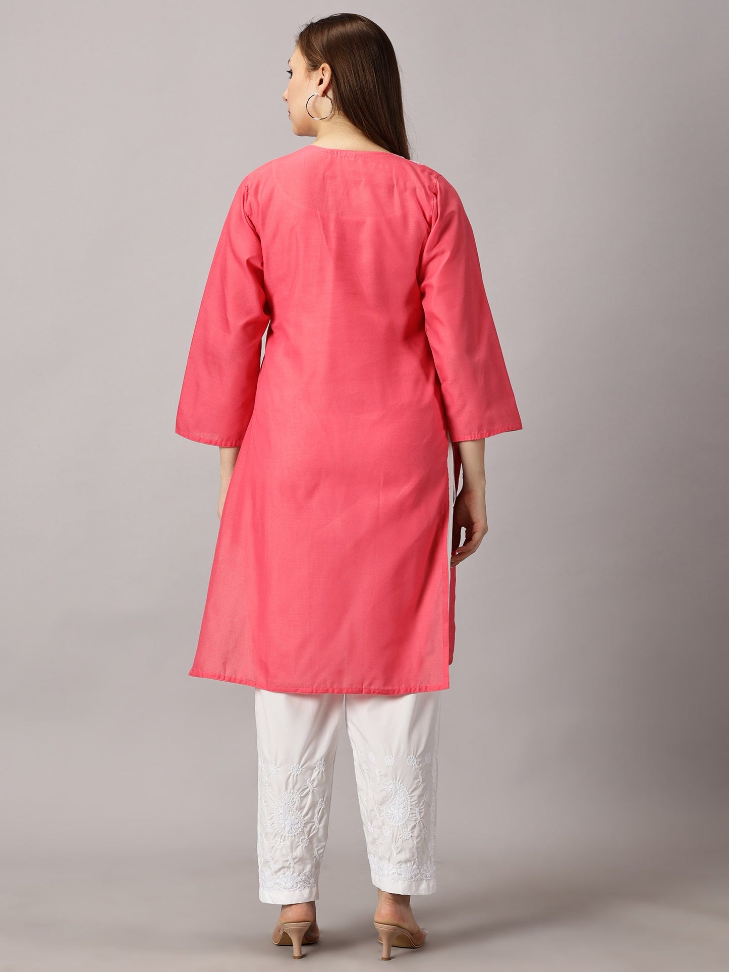 Back side view -Peach Cotton Kurti | Elegant and Versatile Women's Outfit