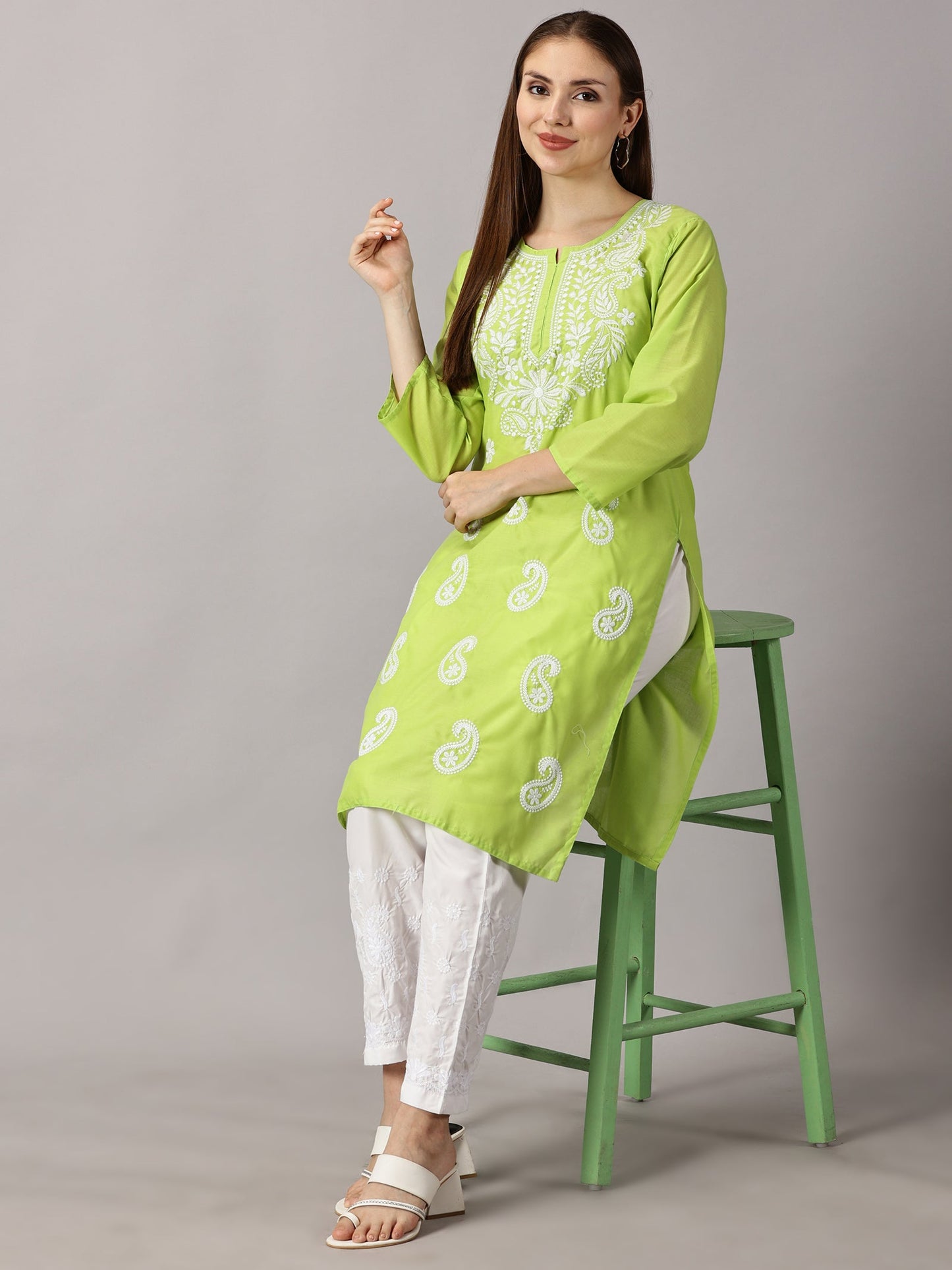 Parrot Green Cotton Kurti - Stylish and Comfortable Women's Wear