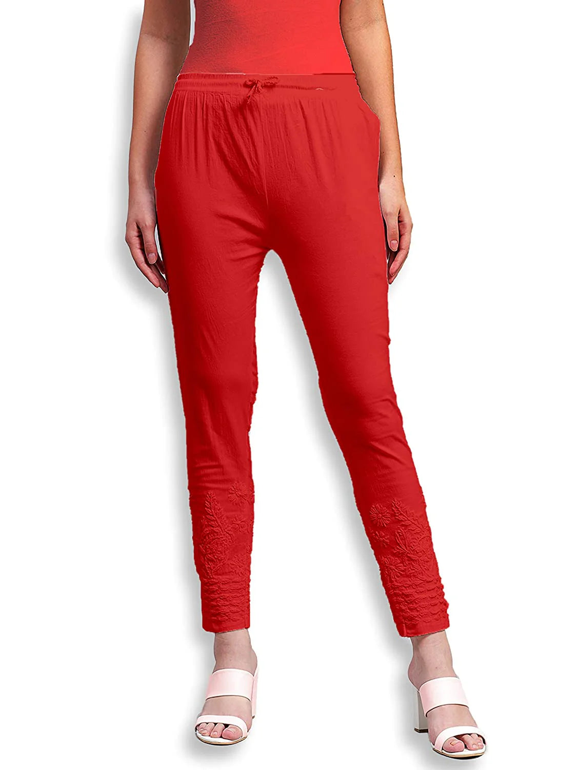 Stylish Red Chikankari Pants - Ethnic Elegance Redefined