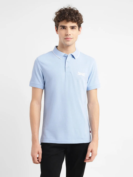 Men's Slim Fit Polo T-Shirt - Elegant Blue Solid