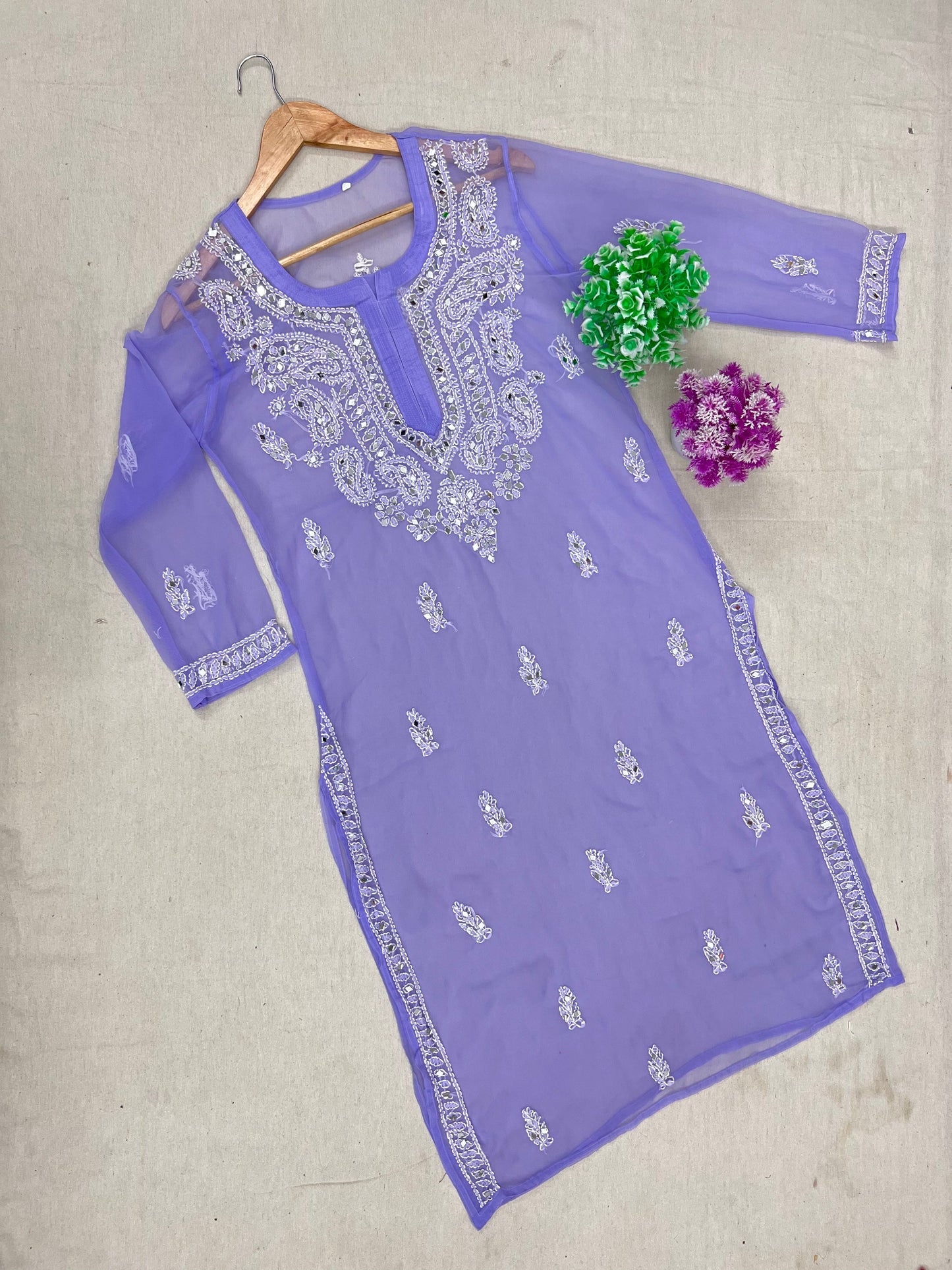 A-full-design view-mirror work kurti