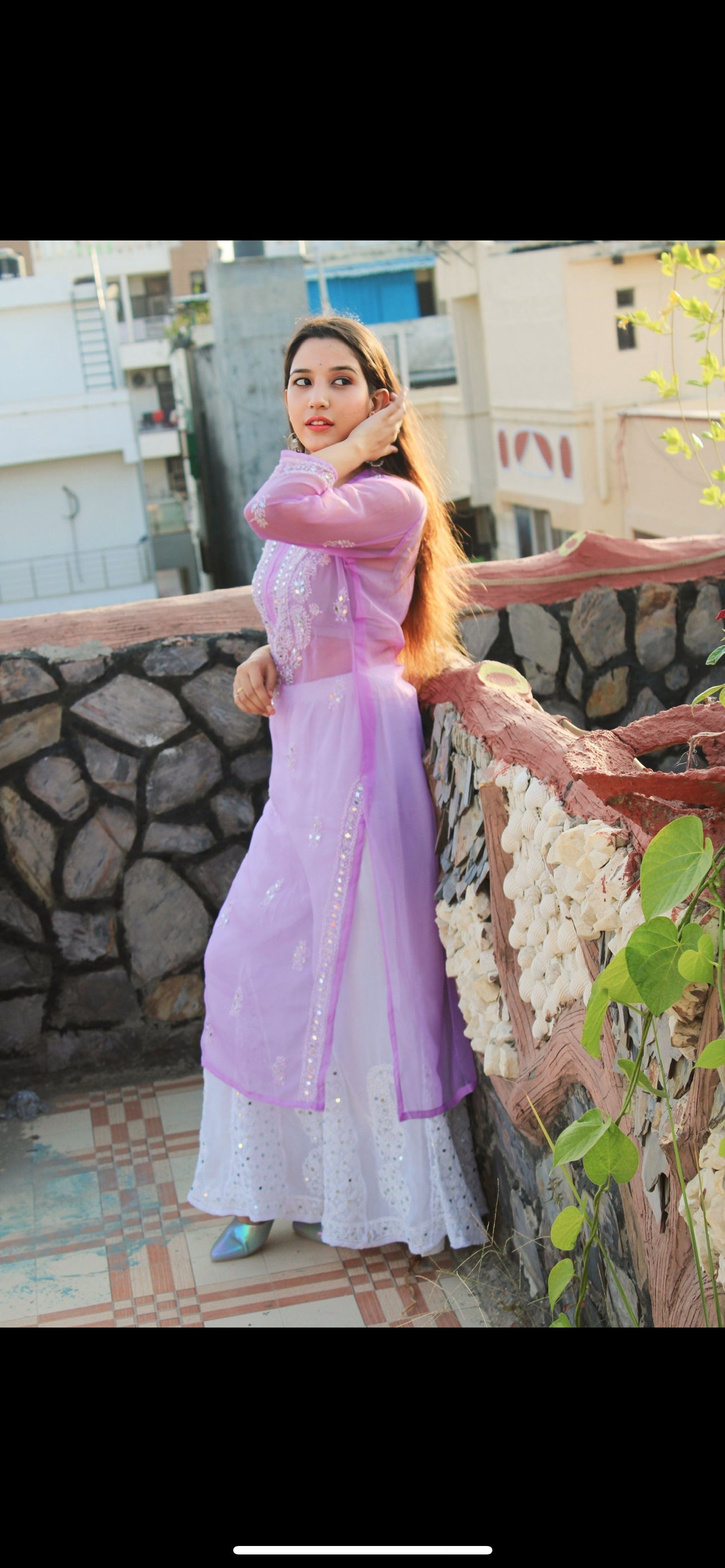 A-side-view-Elegant Pink Mirror Chikankari Kurti – Handcrafted Traditional Ethnic Wear