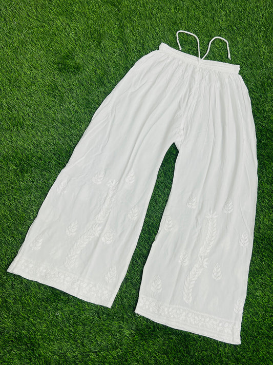 White Chikankari Handwork Rayon Plazo