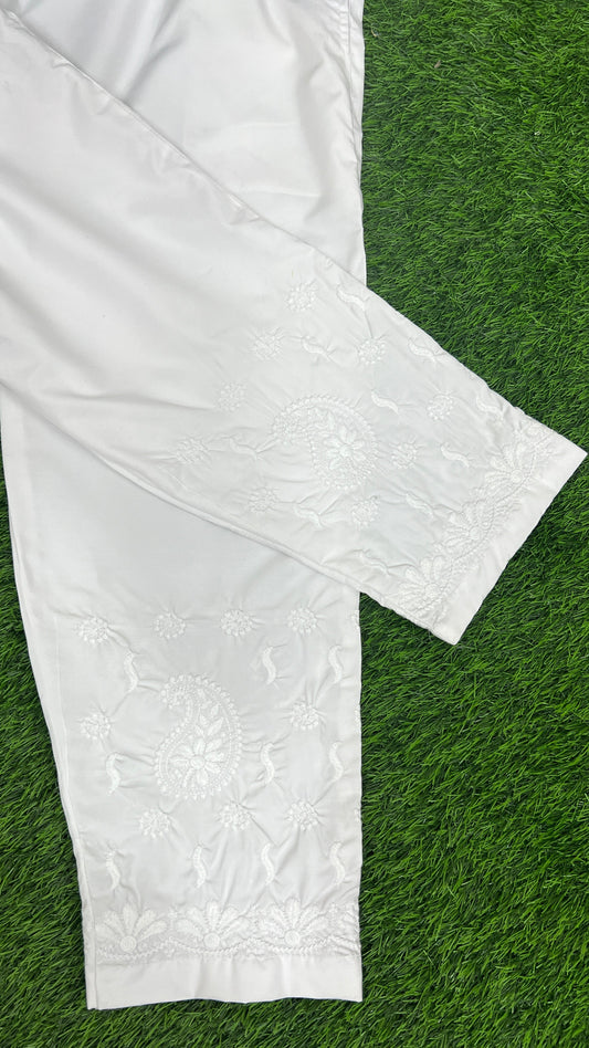 white cotton chikankari pant for women