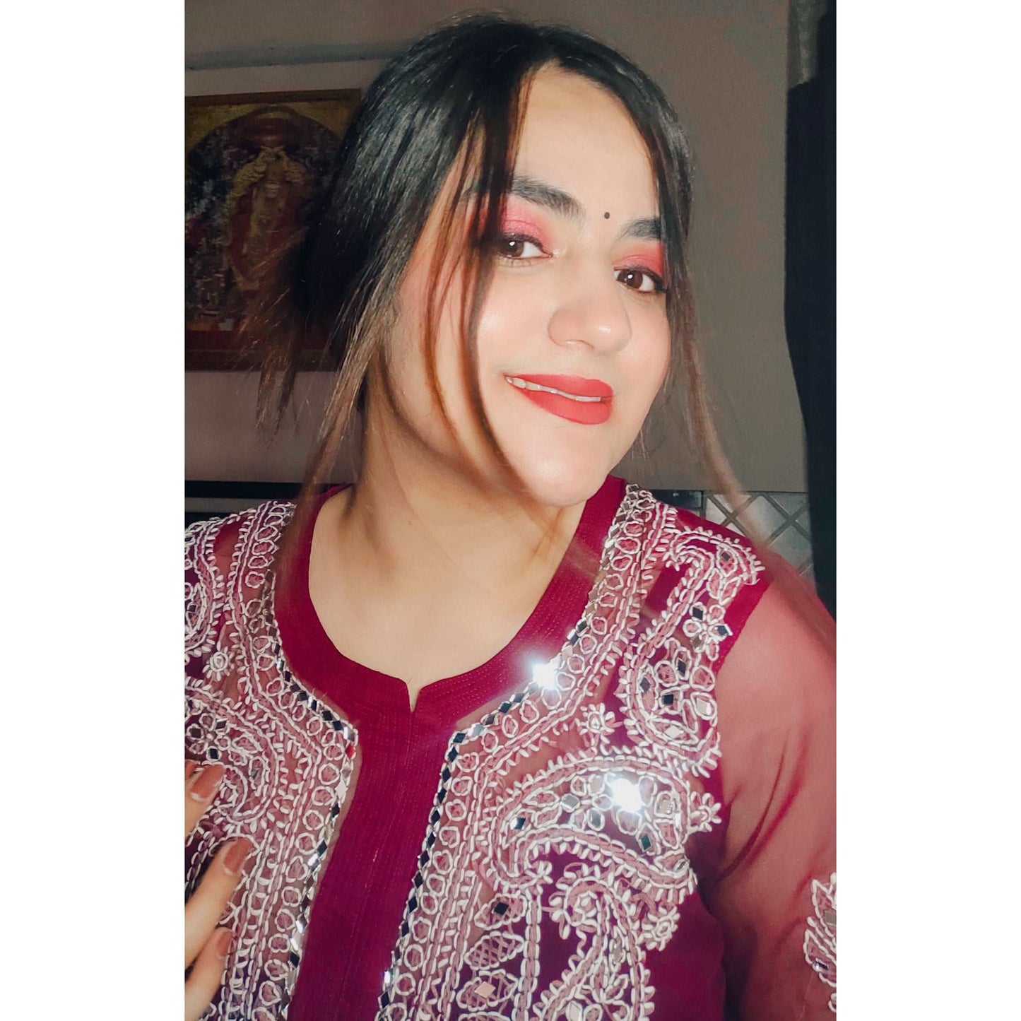 A-top bottom-view-maroon mirror kurti