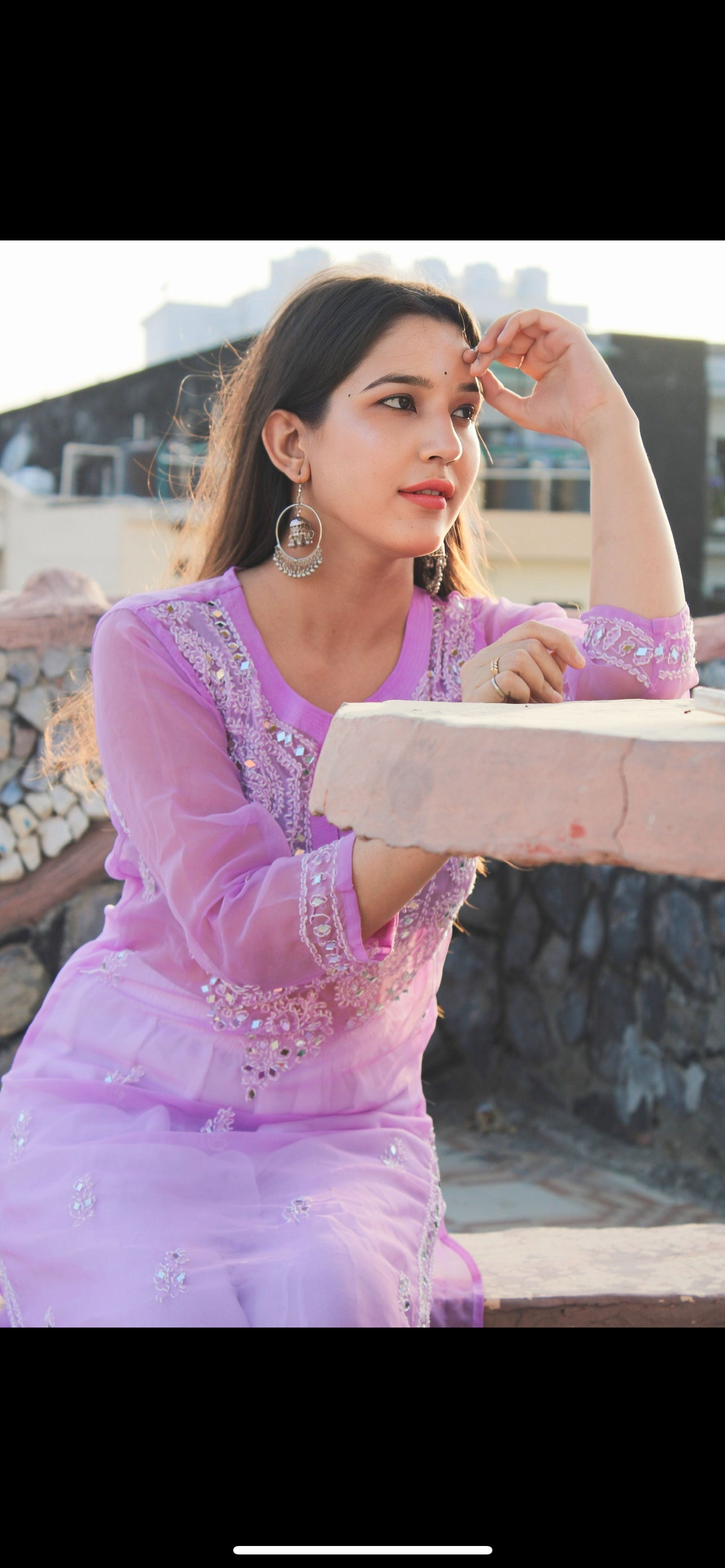 A-top-view-Elegant Pink Mirror Chikankari Kurti – Handcrafted Traditional Ethnic Wear