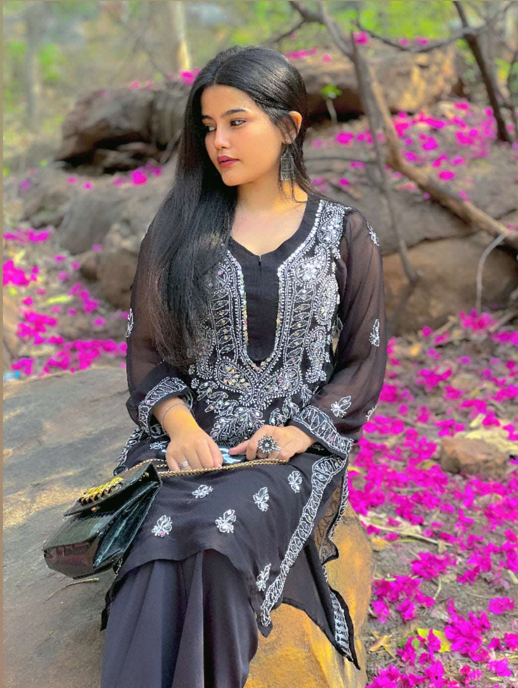 Front View, Handcrafted with Intricate Mirror Work and Traditional Embroidery