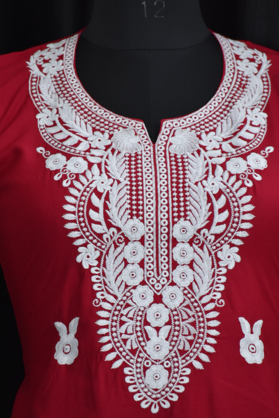 A-bottom-view-chikankari maroon cotton kurti