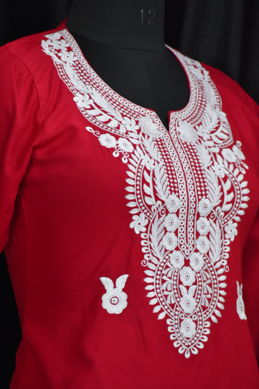 A-top bottom design-view-chikankari cotton maroon kurti