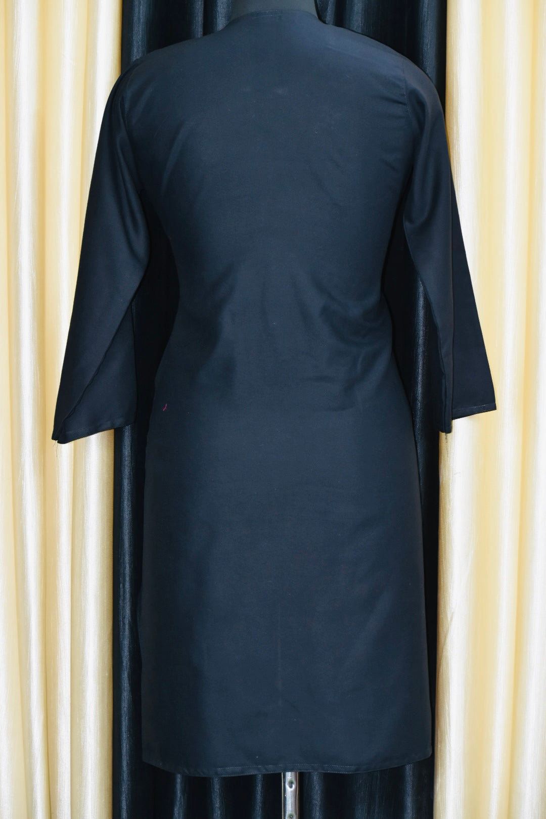 A-back-view-Vibrant Navi blue cotton kurti featuring intricate Chikankari embroidery, showcasing delicate floral patterns that add a traditional touch to a modern silhouette."