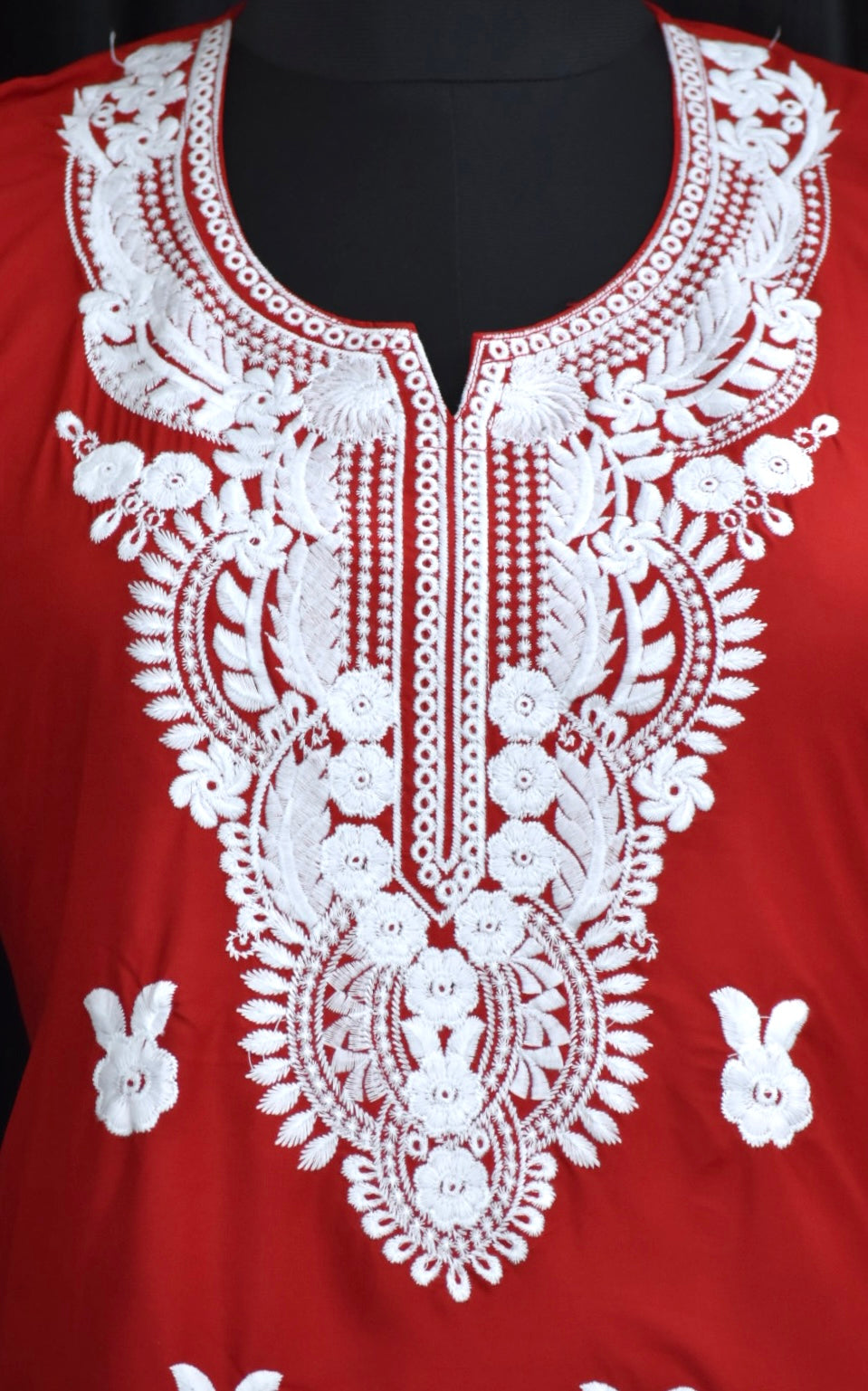A-bottom-view-chikankari cotton red kurti