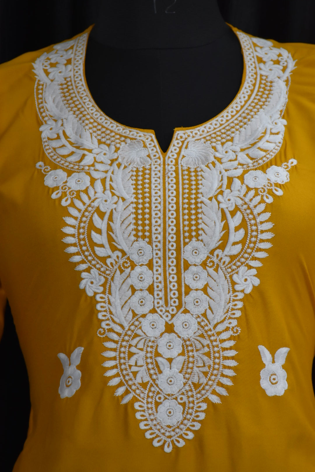 A-bottom-view-chikankari yellow cotton kurti