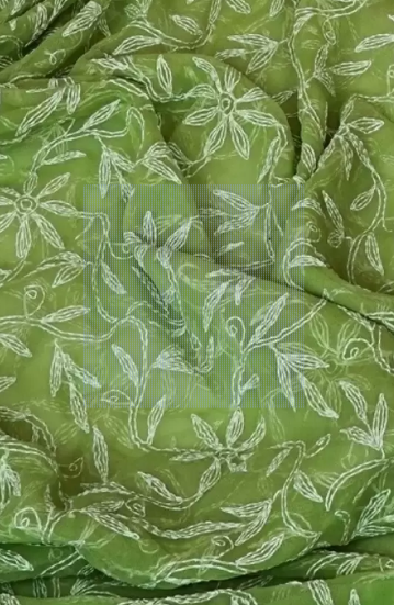Embroidered Lucknow Chikankari Georgette Saree (Green)