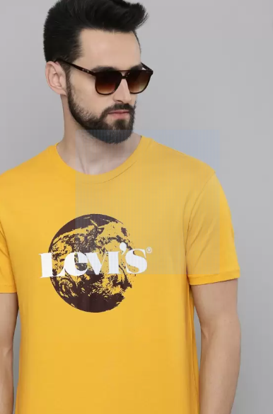 Printed Round Neck Yellow T-Shirt for Men - Soft Cotton