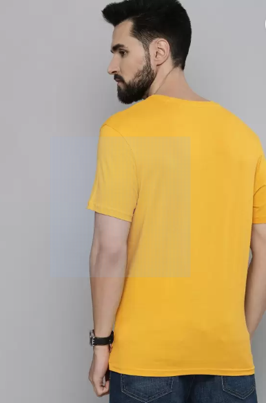 Printed Round Neck Yellow T-Shirt for Men - Soft Cotton