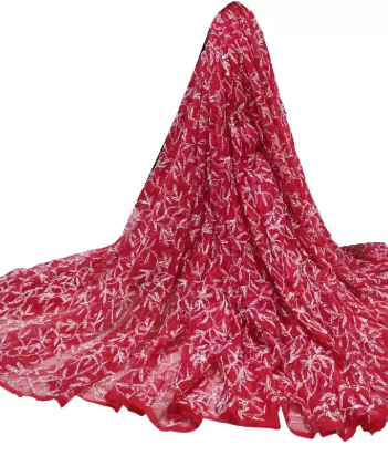 Royal Red Chikankari Saree with Exclusive Hand Embroidery