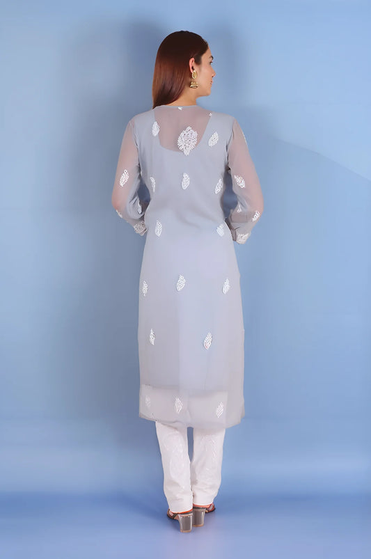 Grey Lining Handmade Chikankari Kurti - Elegant Women's Wear