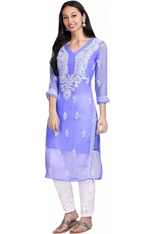 Purple Mirror Chikankari Handmade Kurti – Intricate Embroidery & Elegant Design