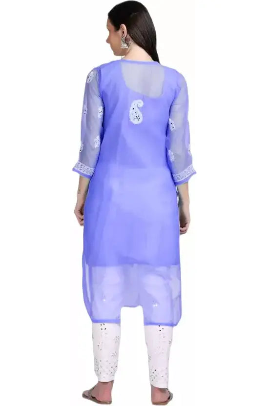 A-back-view-Purple Mirror Chikankari Kurti – Handcrafted Traditional Elegance with Intricate Detailing
