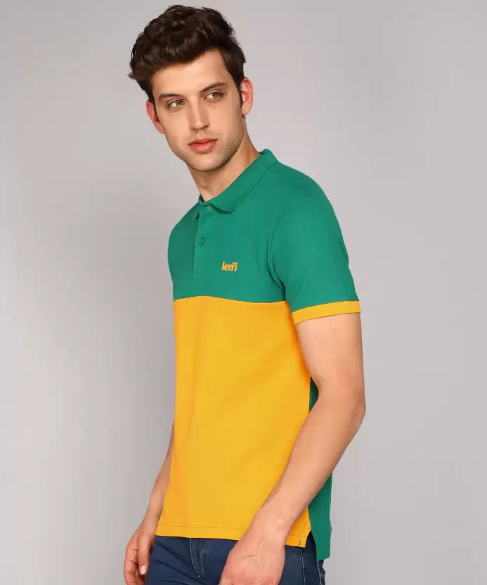Men's Polo Neck Pure Cotton Green-Yellow T-Shirt - Classic & Comfortable