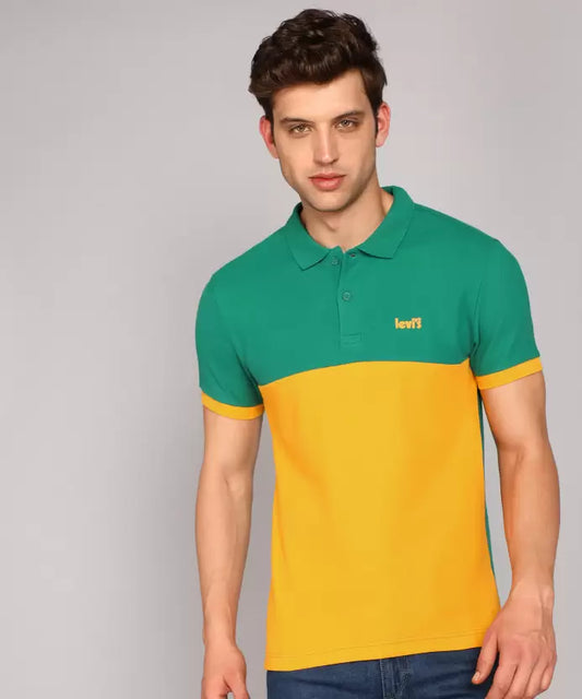 Men's Polo Neck Pure Cotton Green-Yellow T-Shirt - Classic & Comfortable