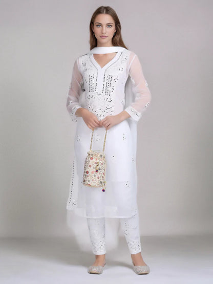 Georgette Chikankari Mirror Work 3 Piece Kurta Set