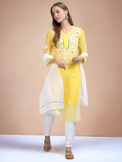 Georgette Chikankari Mirror Work 3 Piece Kurta Set