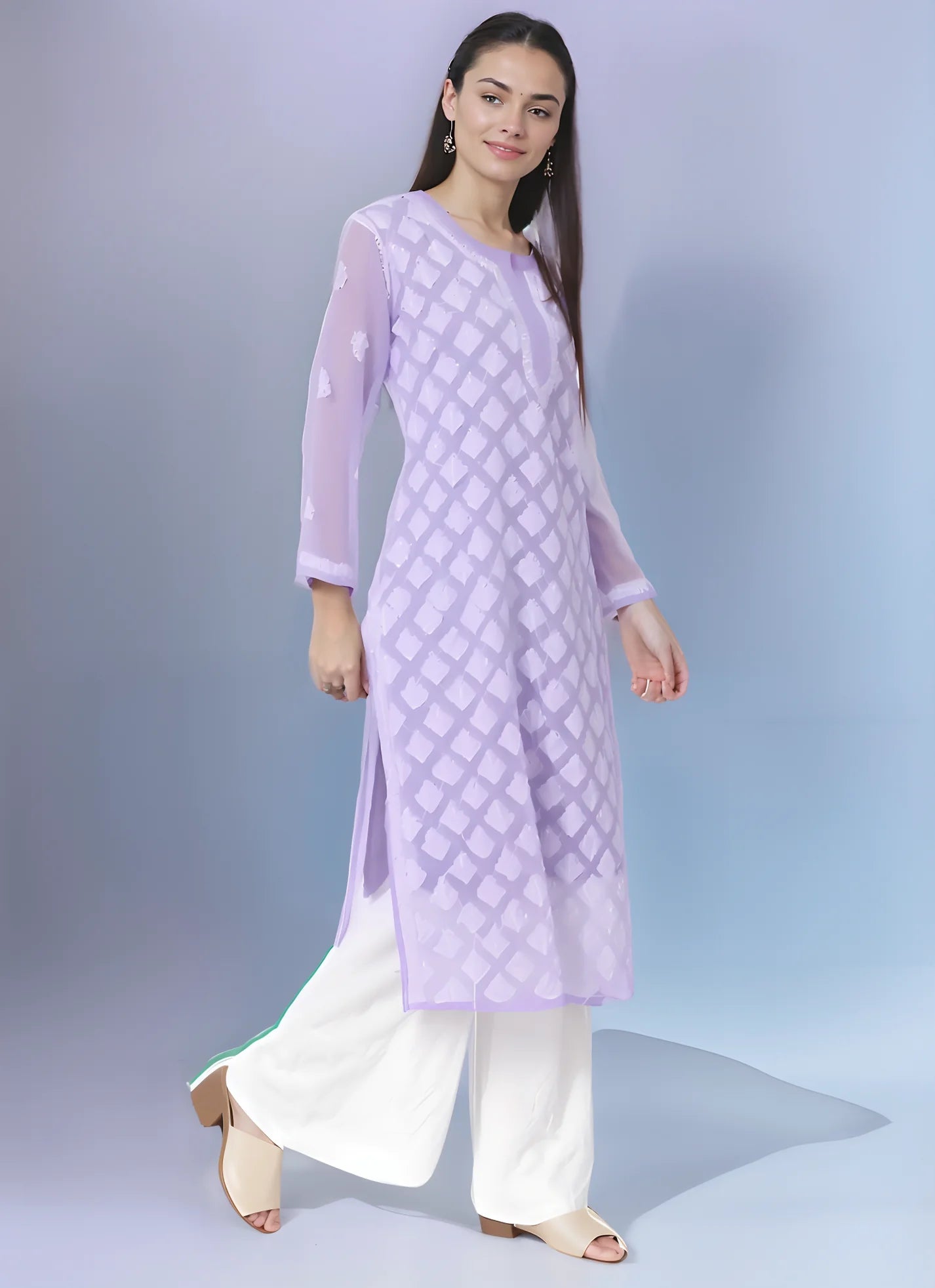 Georgette Chikankari Women's Levender Kurta with Lining