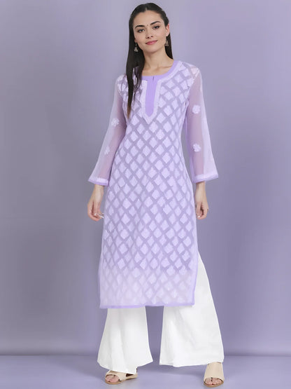 Georgette Chikankari Women's Levender Kurta with Lining