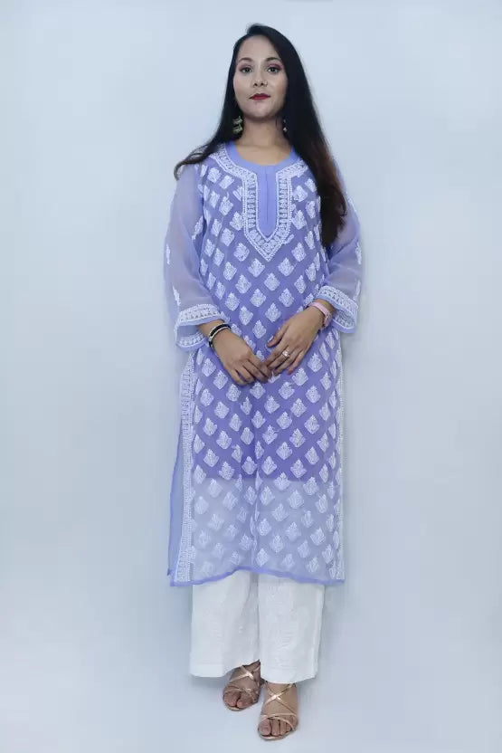 Women Chikan Embroidery Georgette Straight Kurta