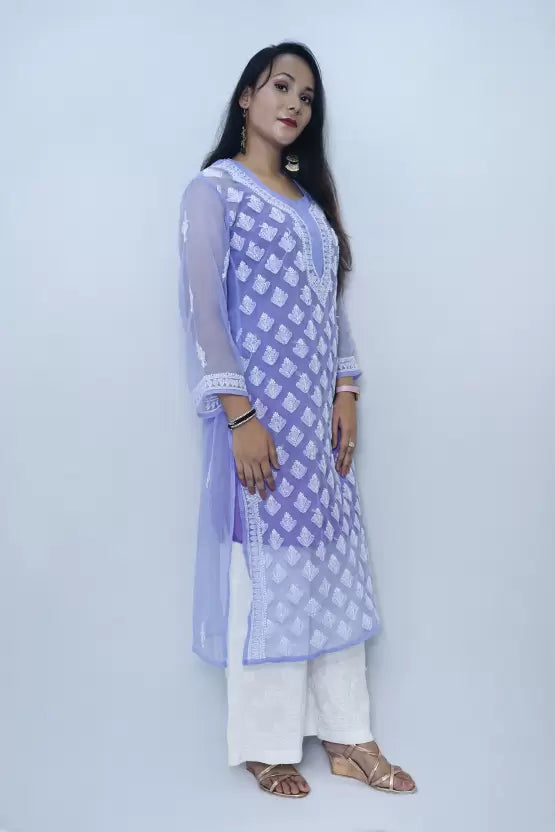 Women Chikan Embroidery Georgette Straight Kurta