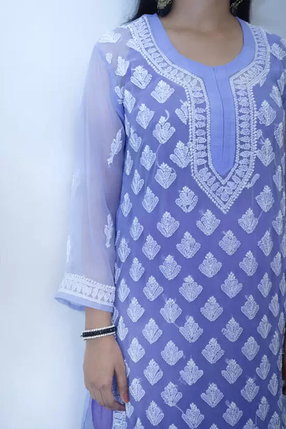 Women Chikan Embroidery Georgette Straight Kurta