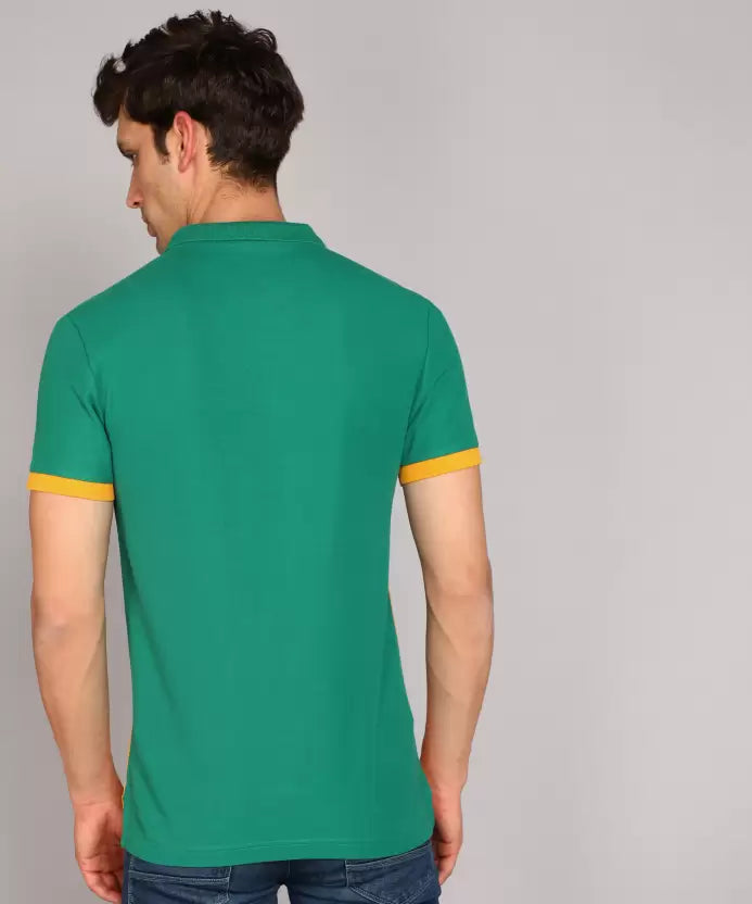 Men's Polo Neck Pure Cotton Green-Yellow T-Shirt - Classic & Comfortable