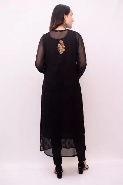 Women Chikan Embroidery Georgette Straight Kurta